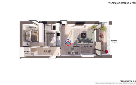 Prodej bytu vč. KUCHYNĚ, B2A 2kk s terasou, Brodek u Přerova