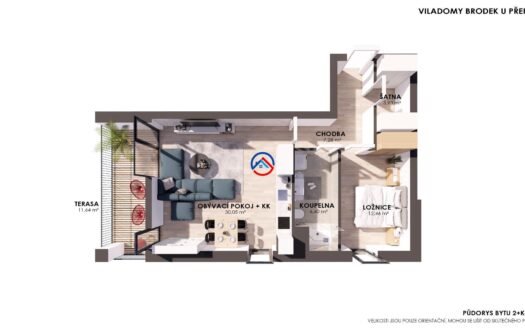 Pronájem bytu 2+kk s terasou, B2B, Brodek u Přerova